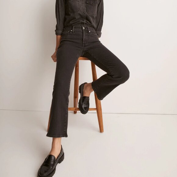 Madewell Tall Kick Out Crop Flare Magic Pockets Jeans Pant Starkey Wash Dark 26T - Picture 3 of 9